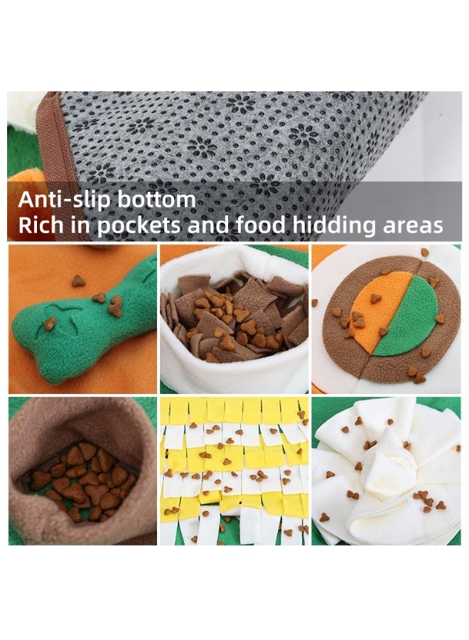 سجادة شم تفاعلية للكلاب 98×71 سم، مخمل هزاز برتقالي وأخضر، لعبة تدريب على التغذية البطيئة مع جيوب لإخفاء الطعام، قاعدة مانعة للانزلاق، قابلة للغسل في الغسالة - Image 2